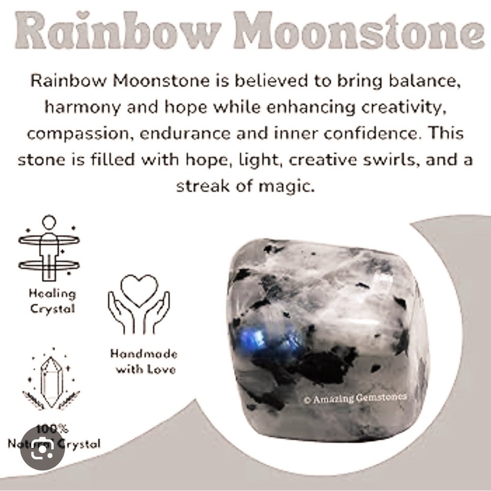 925 Sterling Silver and Triple Natural Rainbow Moonstone Ring - Picture 11 of 13